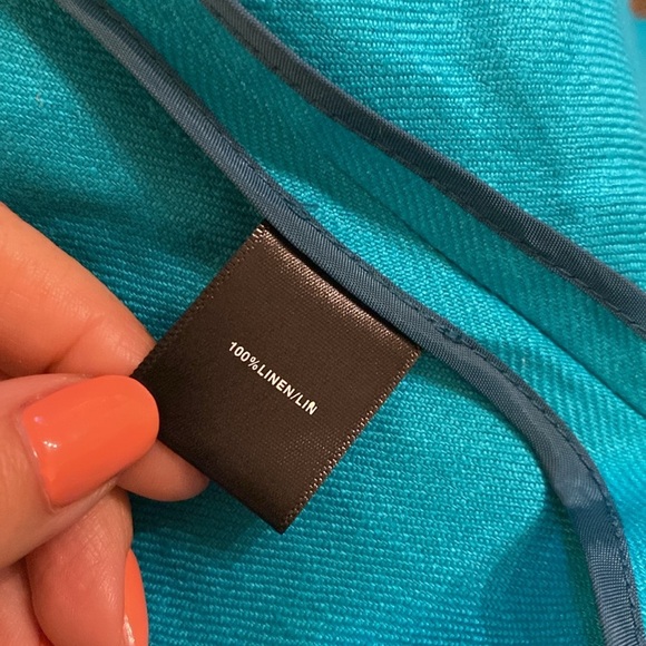 Lafayette 148 Linen Blazer Jacket Sz L Turquoise Blue 3/4 Sleeves - Picture 6 of 6